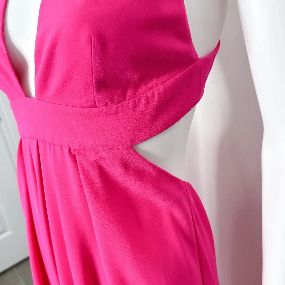 JILL Jill Stuart Plunge Deep V Cross Back Cut Out Maxi Dress Gown in Gossip Pink